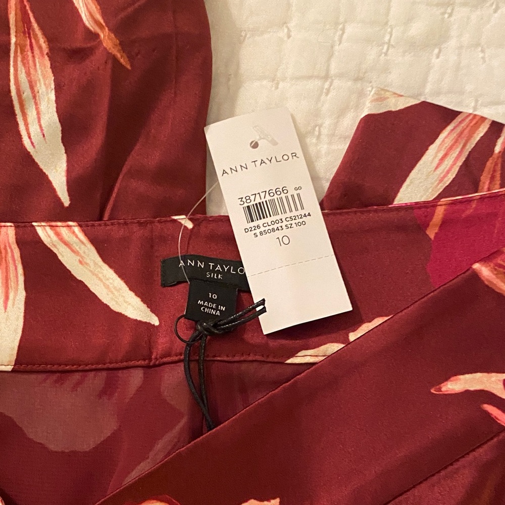 Ann Taylor Burgundy Floral Silk Slip pants
